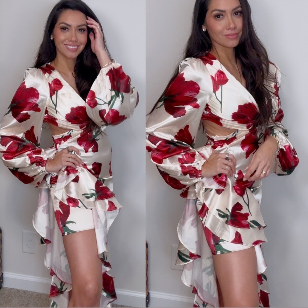163. Elegant Bloom High-Low Dress with Open Back & Cascading Ruffles